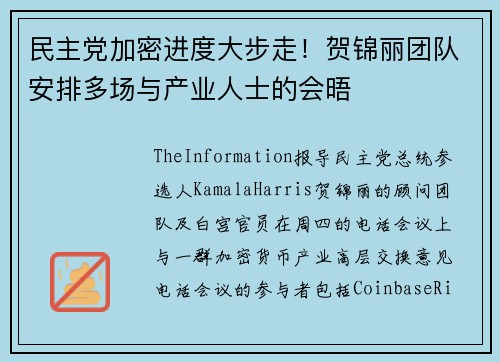 民主党加密进度大步走！贺锦丽团队安排多场与产业人士的会晤